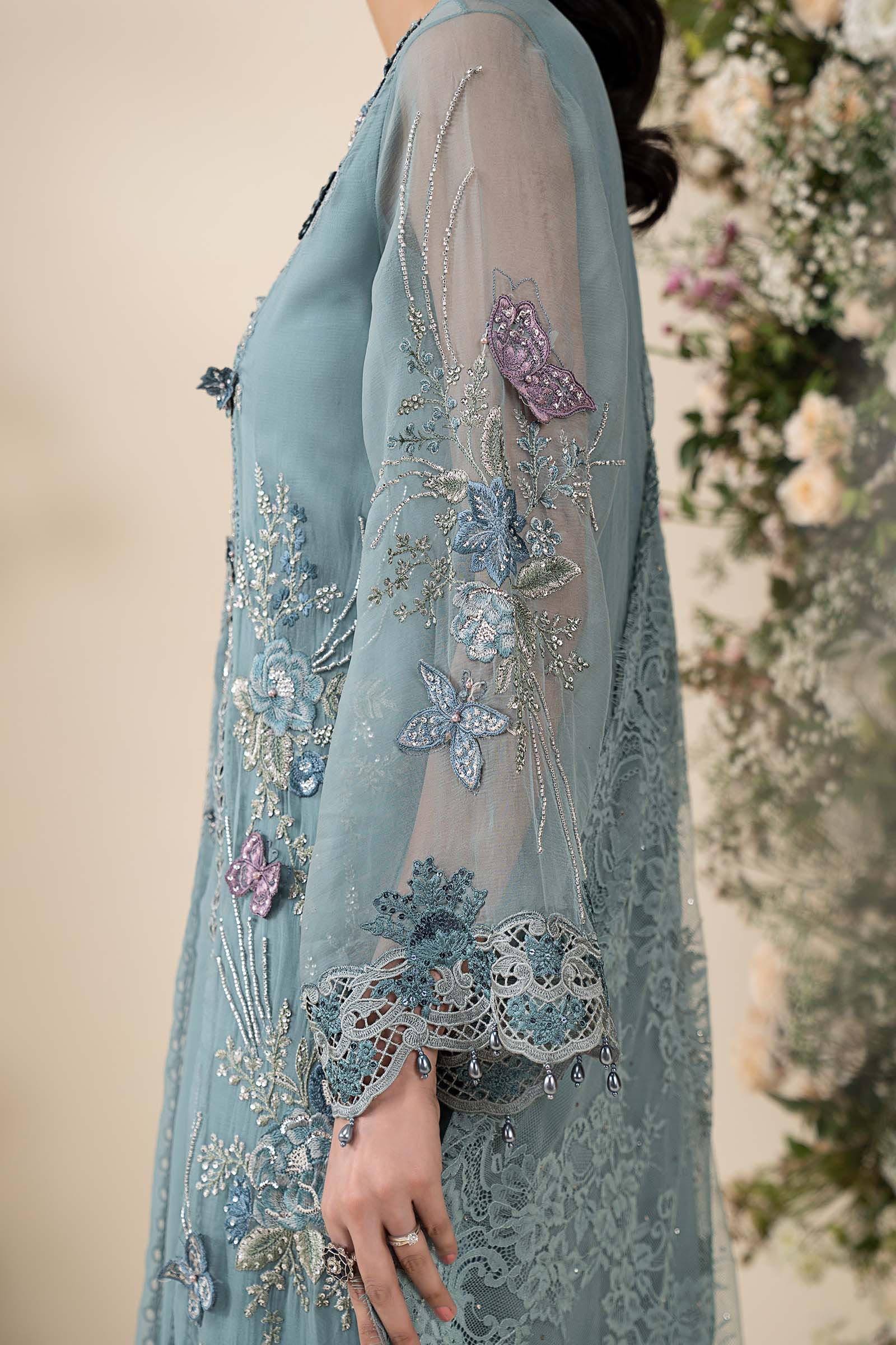 3 Piece Embroidered Chiffon Suit aqua pakistani fashion outfit in…